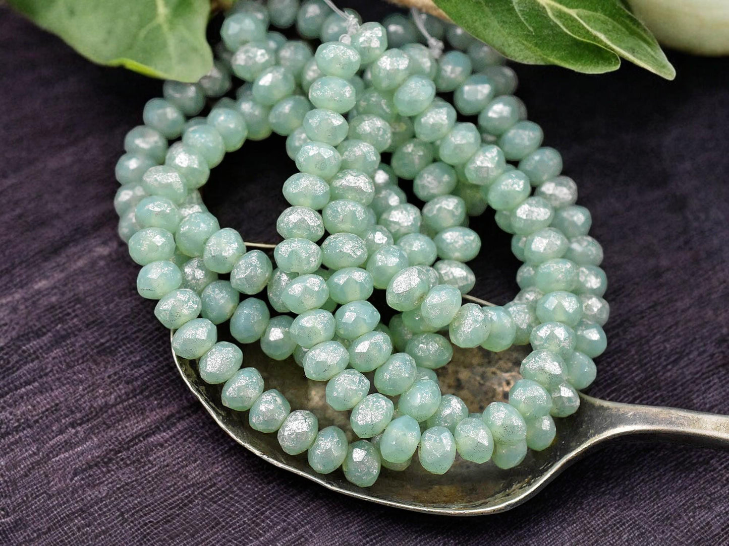 *30* 3x5mm Mint Opal Mercury Fire Polished Rondelle Beads