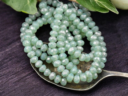 *30* 3x5mm Mint Opal Mercury Fire Polished Rondelle Beads