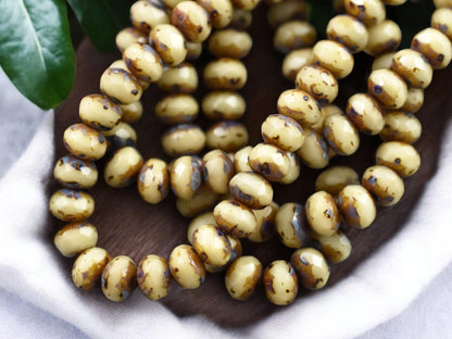 *30* 3x5mm Opaque Beige Picasso Fire Polished Rondelle Beads