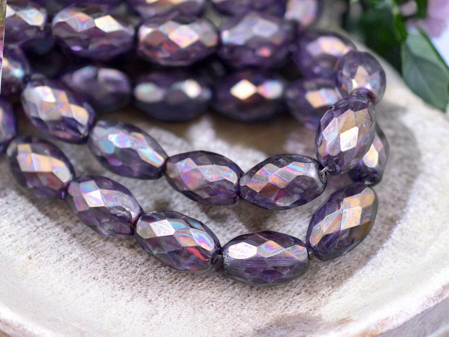 *12* 12x8mm Gold Lustered Amethyst Fire Polished Faceted Oval Beads