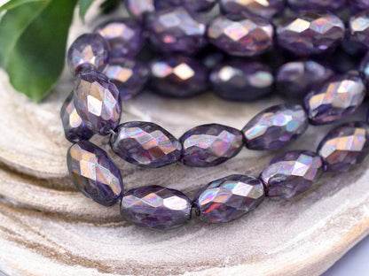 *12* 12x8mm Gold Lustered Amethyst Fire Polished Faceted Oval Beads
