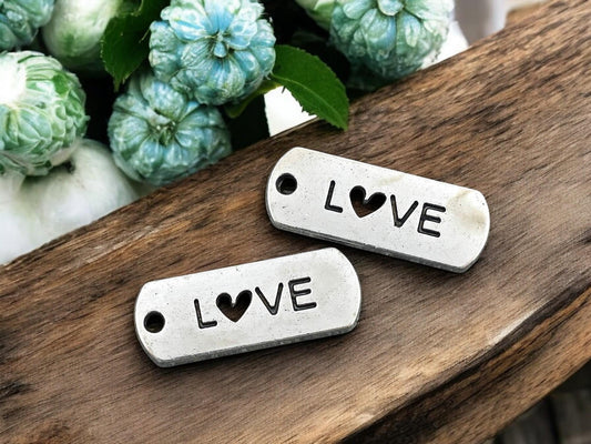 *30* 21x8mm Antique Silver Love Charm Tags