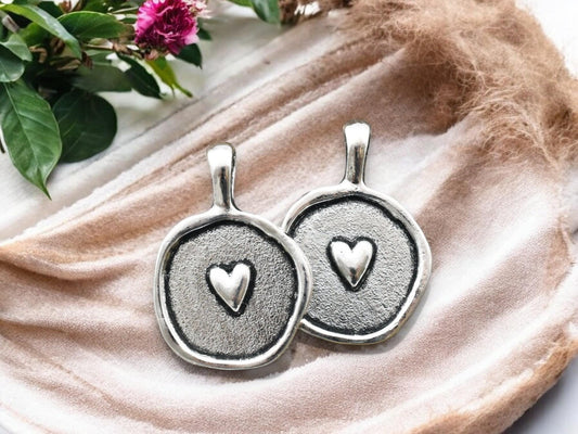 24x17mm Antique Silver Heart Wax Seal Charms - 10pcs