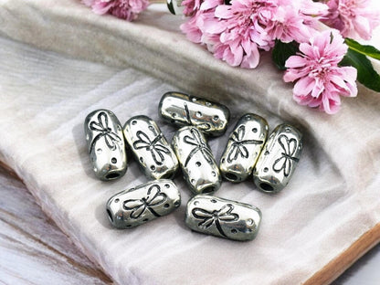 *10* 15x7mm Antique Silver Dragonfly Cylinder Beads