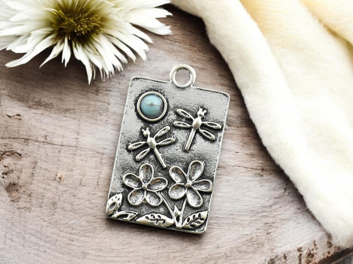 *5* 30x19mm Antique Silver Rectangle Floral Charms