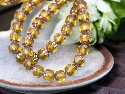 *20* 6mm Copper Washed Matte Yellow Topaz Polished Cathedral Beads