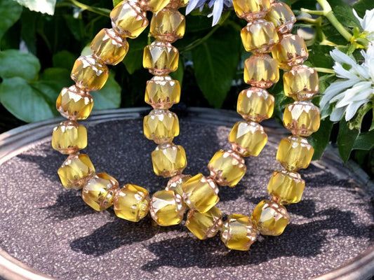 *20* 6mm Copper Washed Matte Yellow Topaz Polished Cathedral Beads