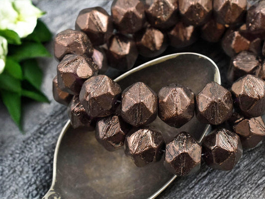 *15* 9x10mm Bronzed Purple Antique Cut Round Beads