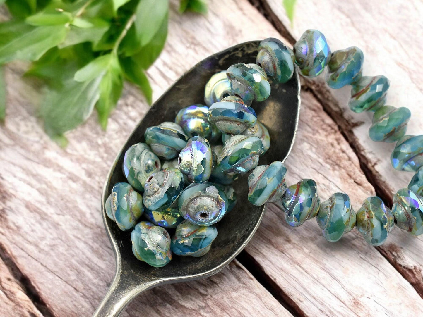 *15* 6x8mm Blended Turquoise AB Picasso Saturn Beads