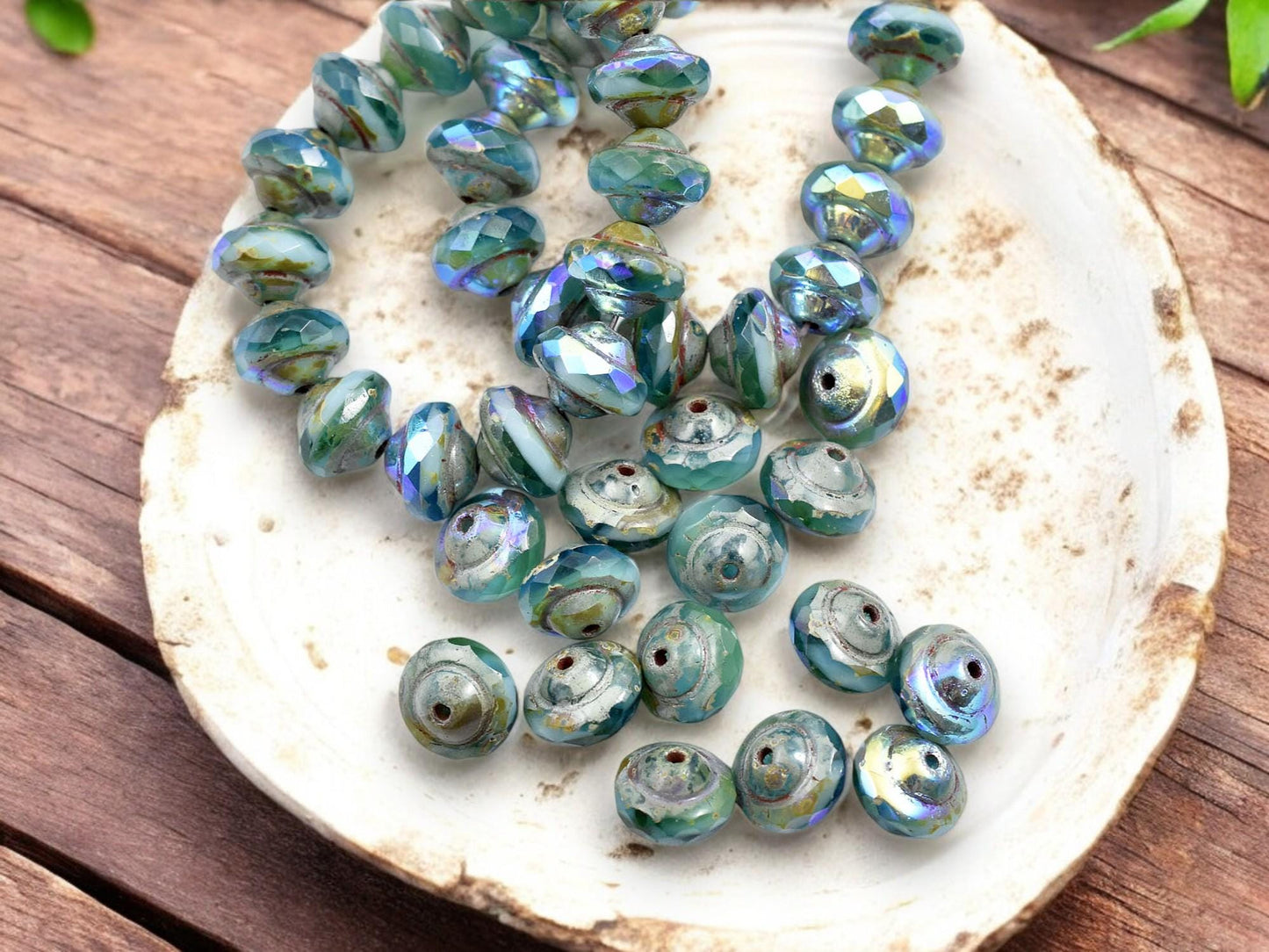 *15* 6x8mm Blended Turquoise AB Picasso Saturn Beads