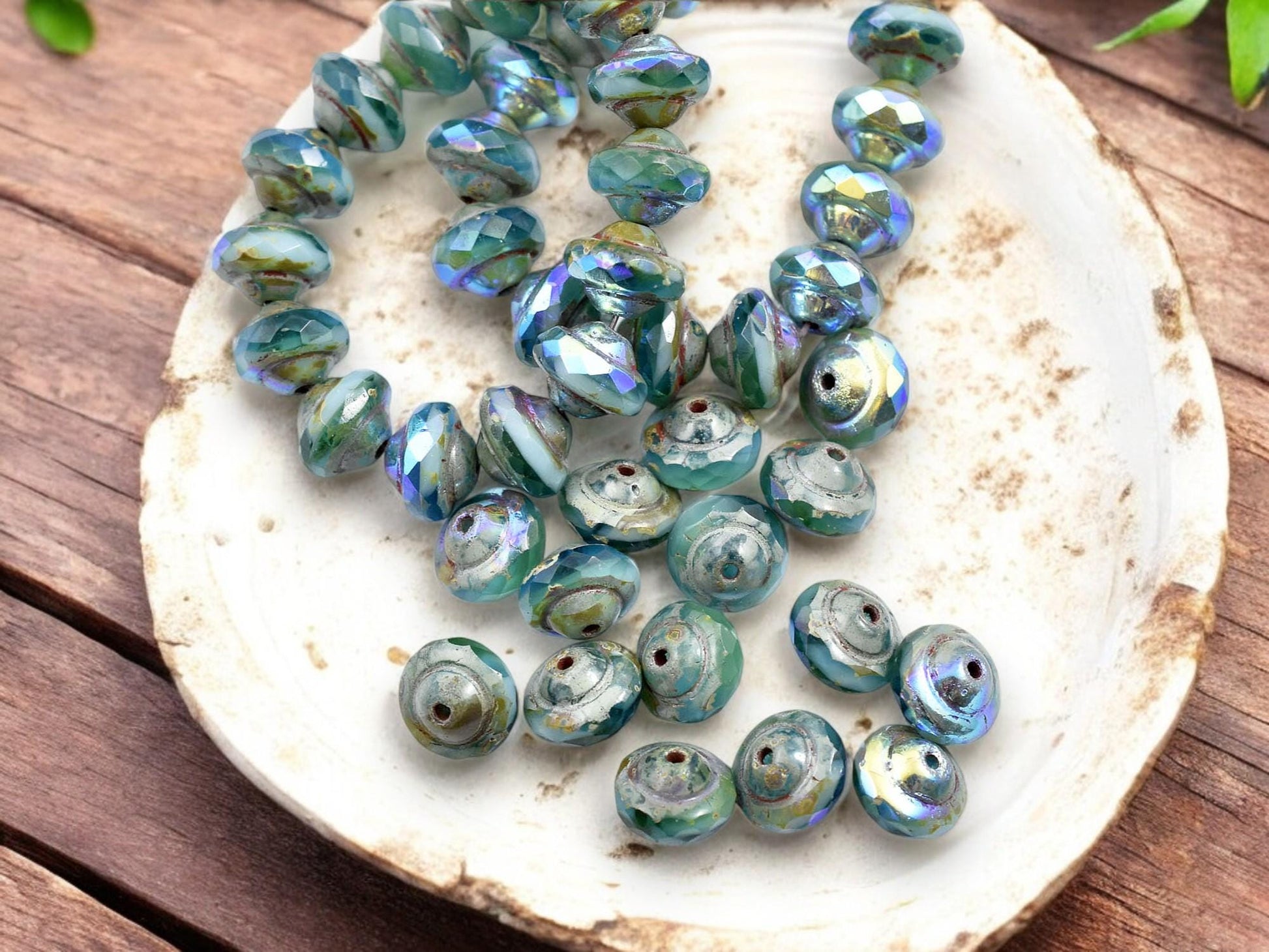 *15* 6x8mm Blended Turquoise AB Picasso Saturn Beads