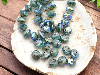 *15* 6x8mm Blended Turquoise AB Picasso Saturn Beads