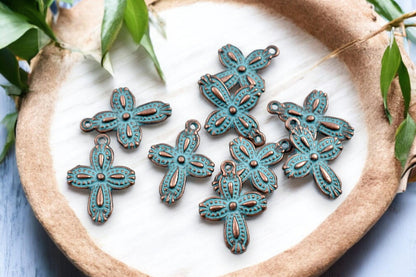 Cross Charms - Patina Charms - Metal Charms - Religious Charms - Rosary Supplies - 18x13mm - 50pcs - (4846)