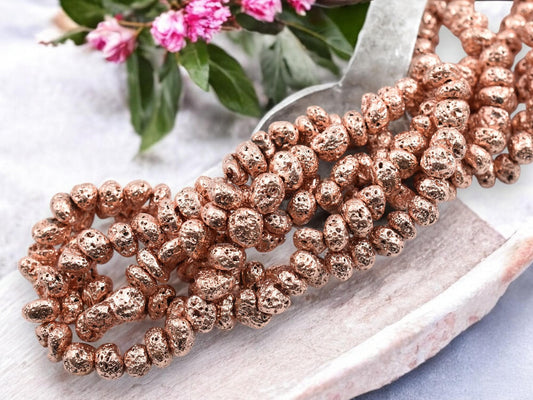 Rose Gold Beads - Lava Beads - Nugget Beads - 7-10mm - 14-15 inch Strand - (2646)