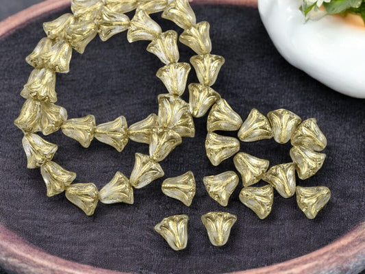 Czech Glass Beads - Lily Flower Beads - Flower Beads - Tulip Beads - Vintage Style - Picasso Beads - 10x9mm - 15pcs - (1036)