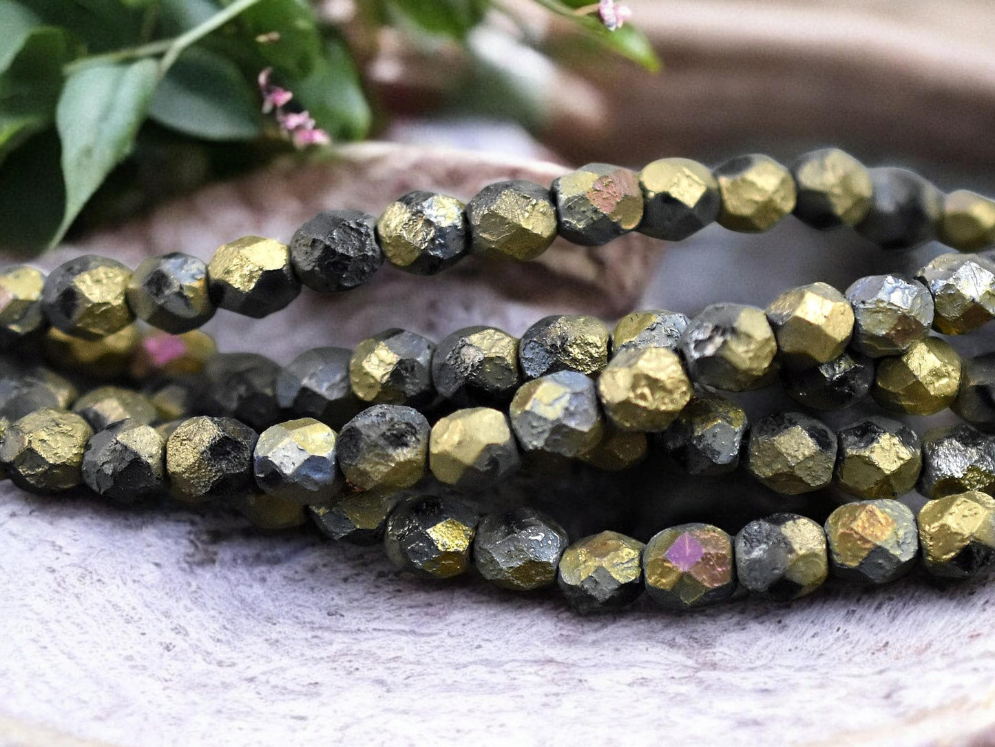 *25* 6mm Etched California Sun Round Fire Polished Beads