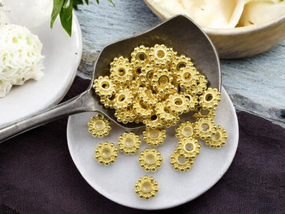7mm Gold Daisy Spacer Beads -- Choose Your Quantity
