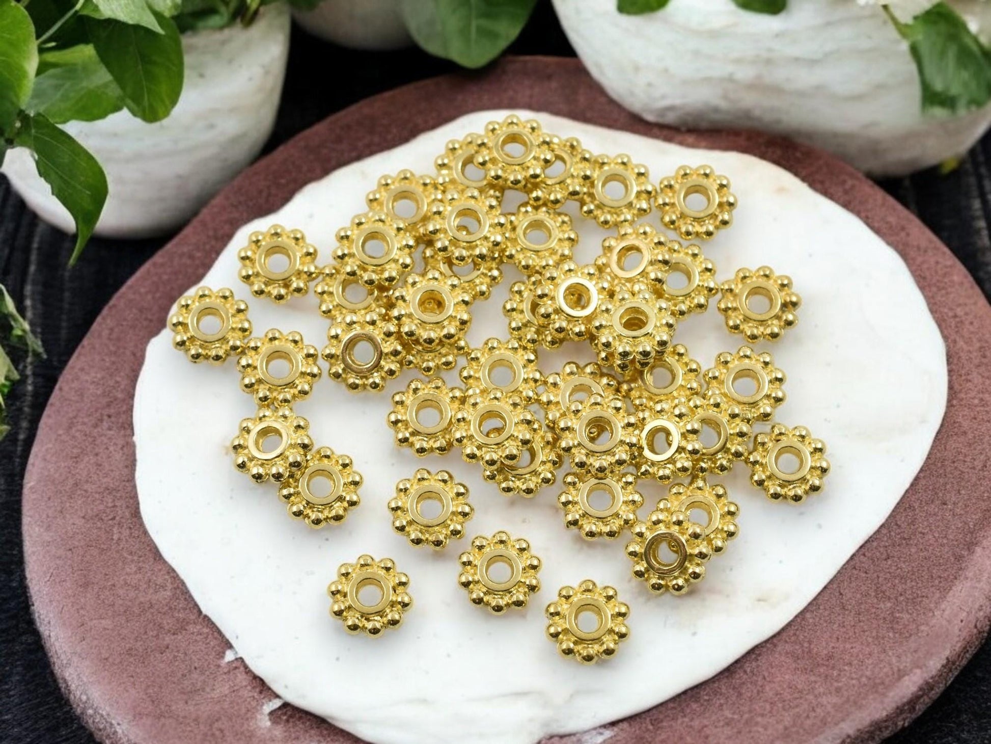 7mm Gold Daisy Spacer Beads -- Choose Your Quantity