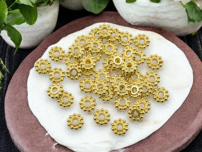 7mm Gold Daisy Spacer Beads -- Choose Your Quantity