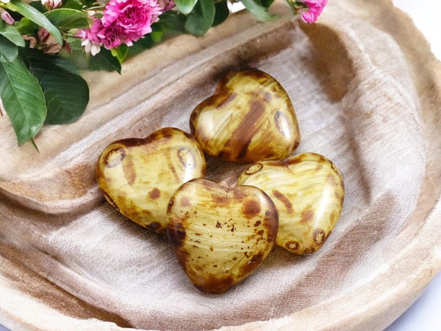 *10* 16x15mm Mottled Beige Opal Travertine Heart Beads