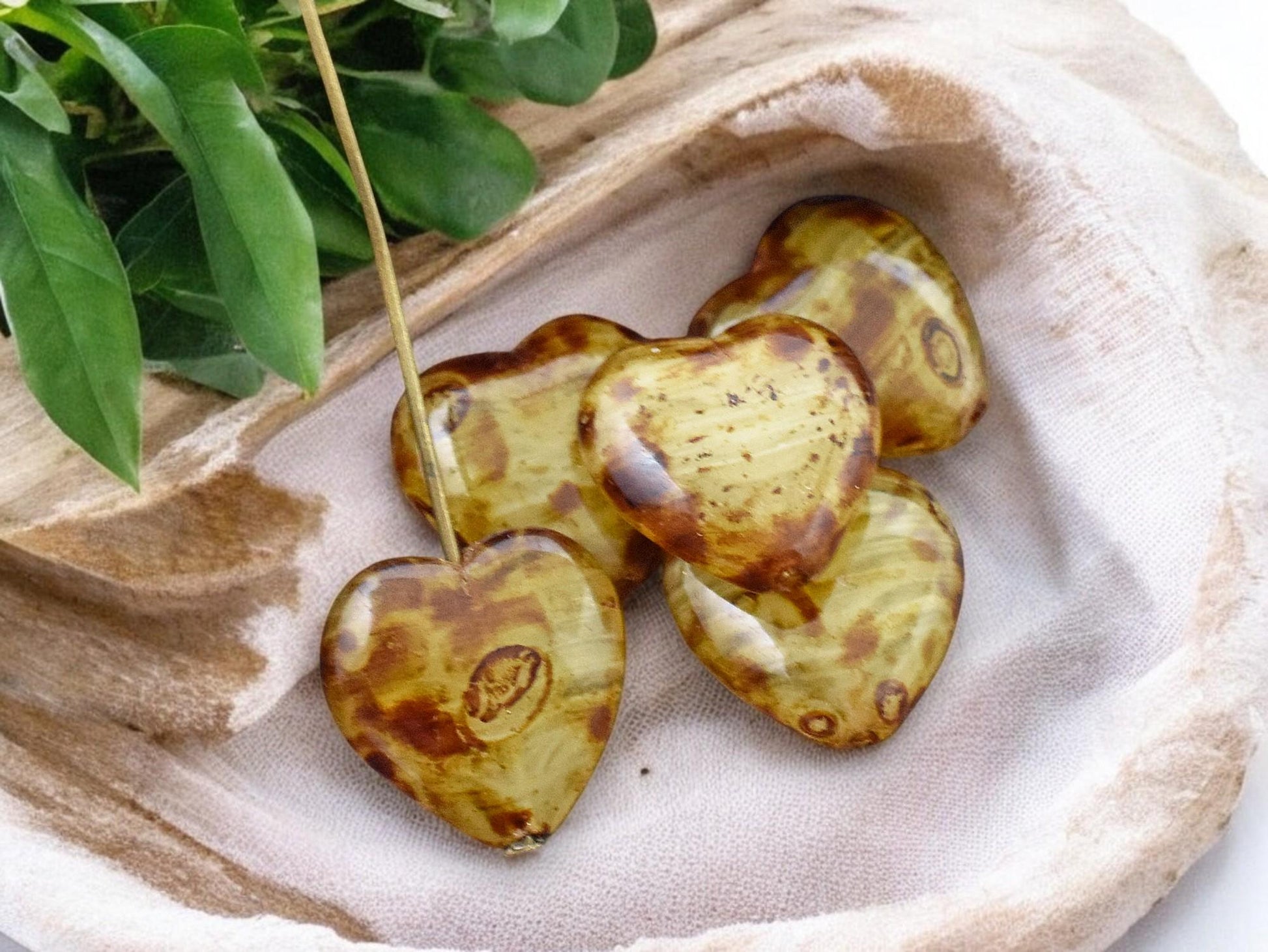 *10* 16x15mm Mottled Beige Opal Travertine Heart Beads