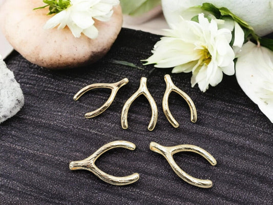 Gold Charms - Wishbone Charms - Metal Charms - Good Luck Charms - 17x9mm - 5pcs - (2933)