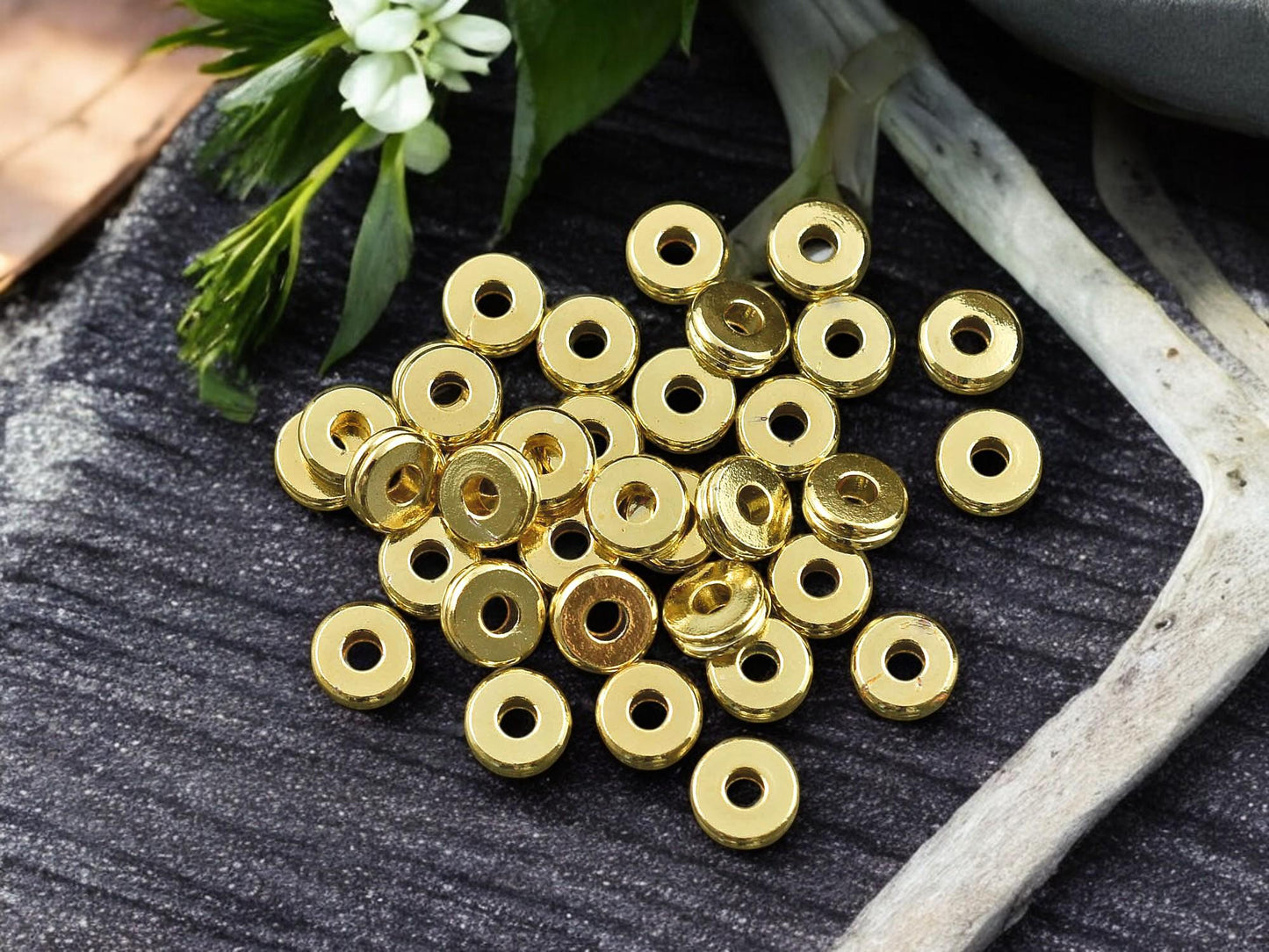 *50* 6mm 24k Gold Plated Brass Heishi Disc Spacer Beads