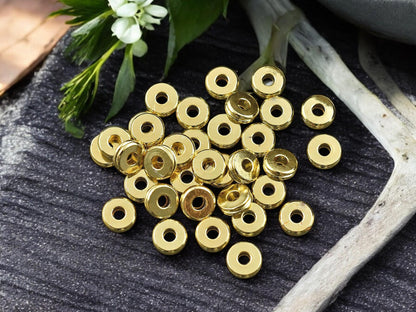 *50* 6mm 24k Gold Plated Brass Heishi Disc Spacer Beads