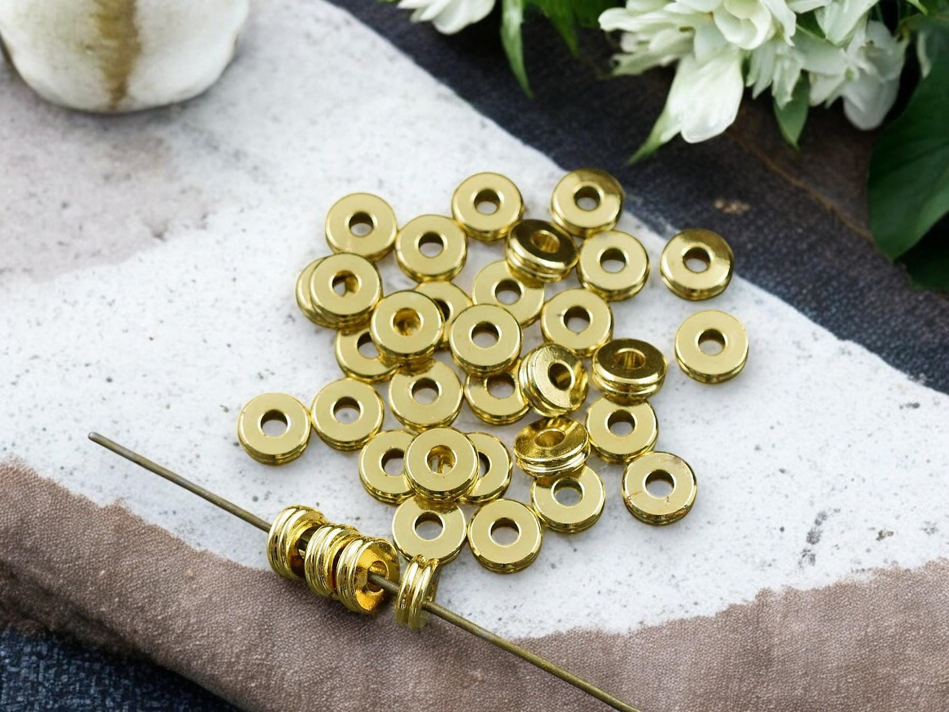 *50* 6mm 24k Gold Plated Brass Heishi Disc Spacer Beads