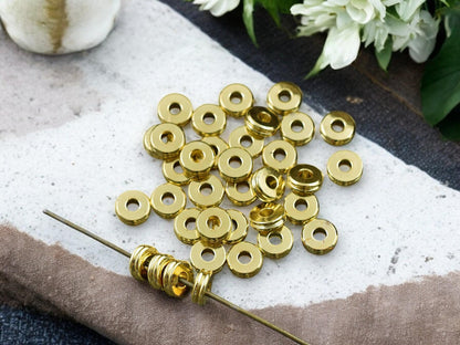 *50* 6mm 24k Gold Plated Brass Heishi Disc Spacer Beads