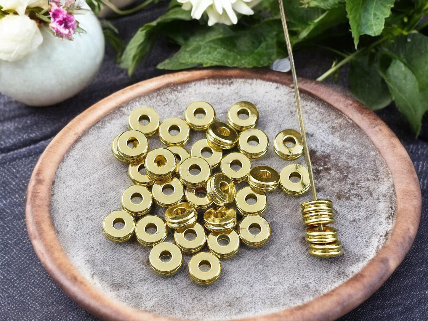 *50* 6mm 24k Gold Plated Brass Heishi Disc Spacer Beads