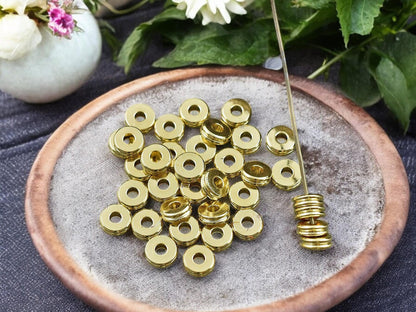 *50* 6mm 24k Gold Plated Brass Heishi Disc Spacer Beads