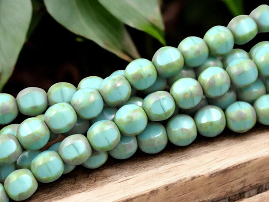 *15* 8mm Turquoise Picasso Window Cut Round Beads