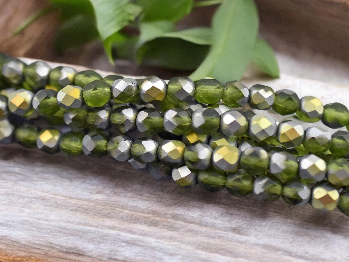 *25* 6mm Matte Olivine Vitrail Fire Polished Round Beads