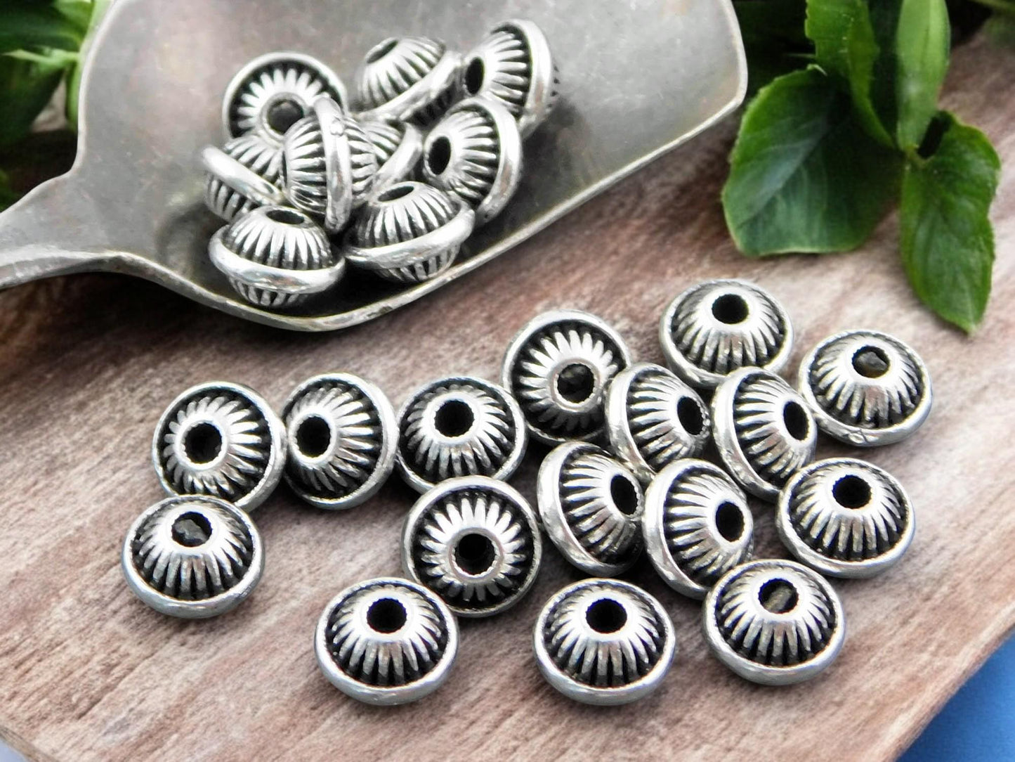 5x7mm Antique Silver Bicone Spacer Beads