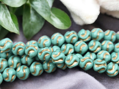 *15* 8mm Gold Washed Opaque Turquoise Round Love Knot Beads
