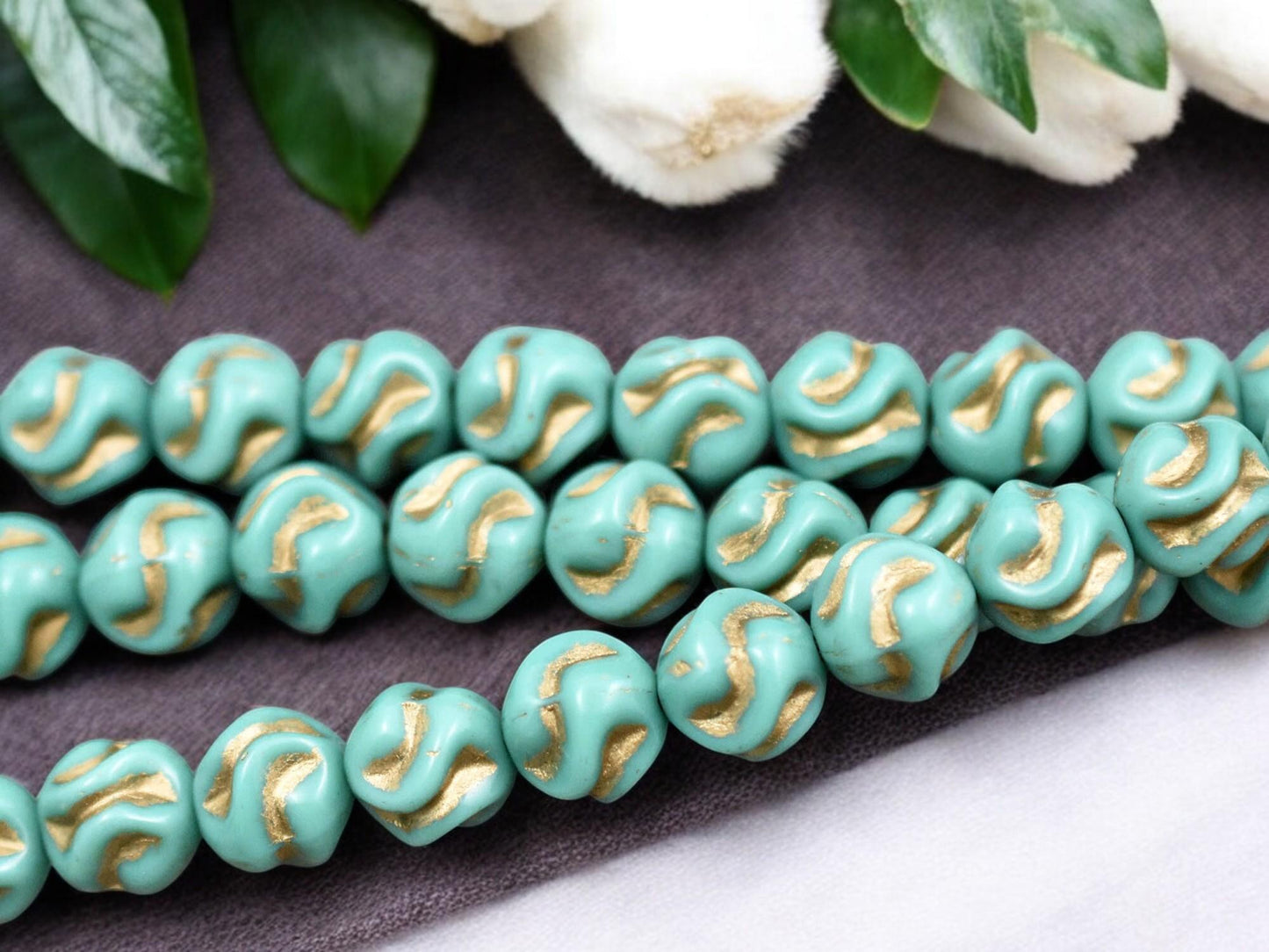 *15* 8mm Gold Washed Opaque Turquoise Round Love Knot Beads