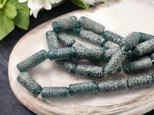 Tube Beads - Recycled Glass Beads - Indonesian Glass Beads - Pompeii Beads - Java Beads - 18" Strand - (J38)