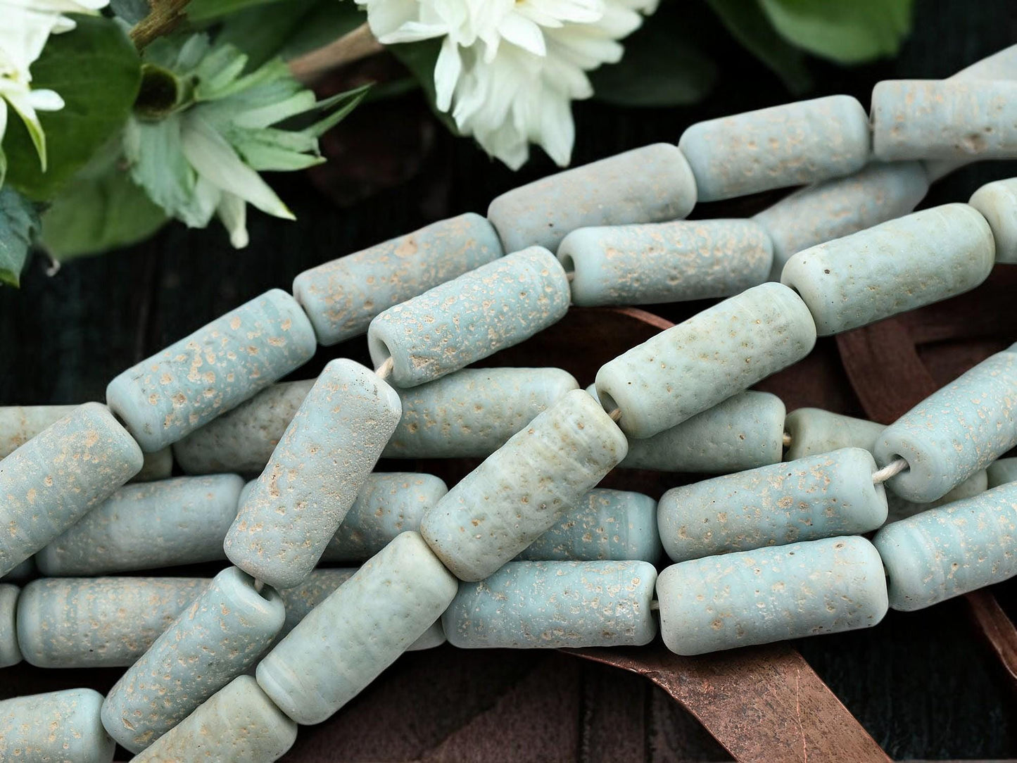 Pompeii Beads - Java Beads -Recycled Glass Beads - Indonesian Glass Beads - Tube Beads - 18" Strand - (J30)