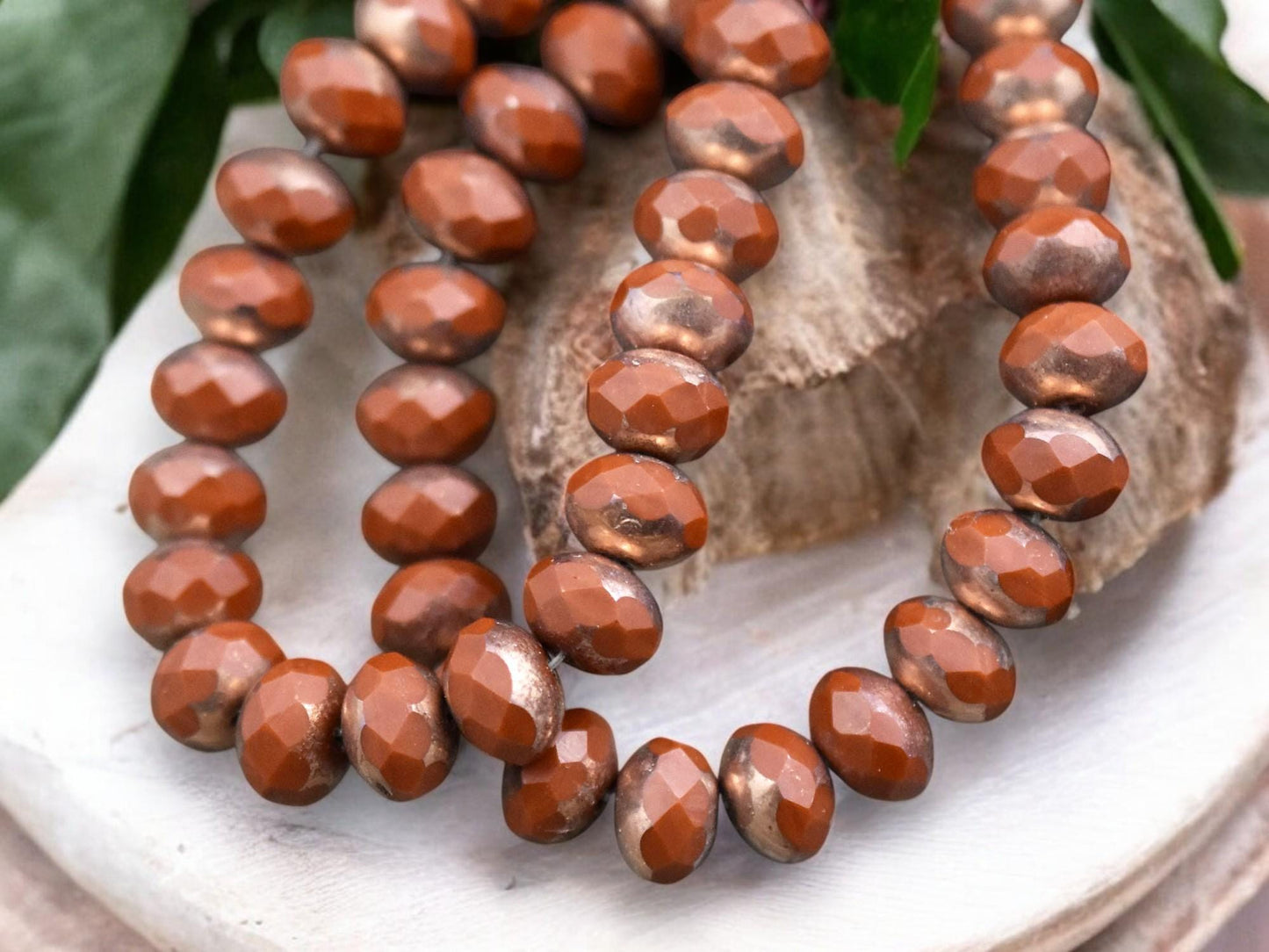 *25* 6x8mm Copper Washed Dark Burnt Orange Fire Polished rondelle Beads