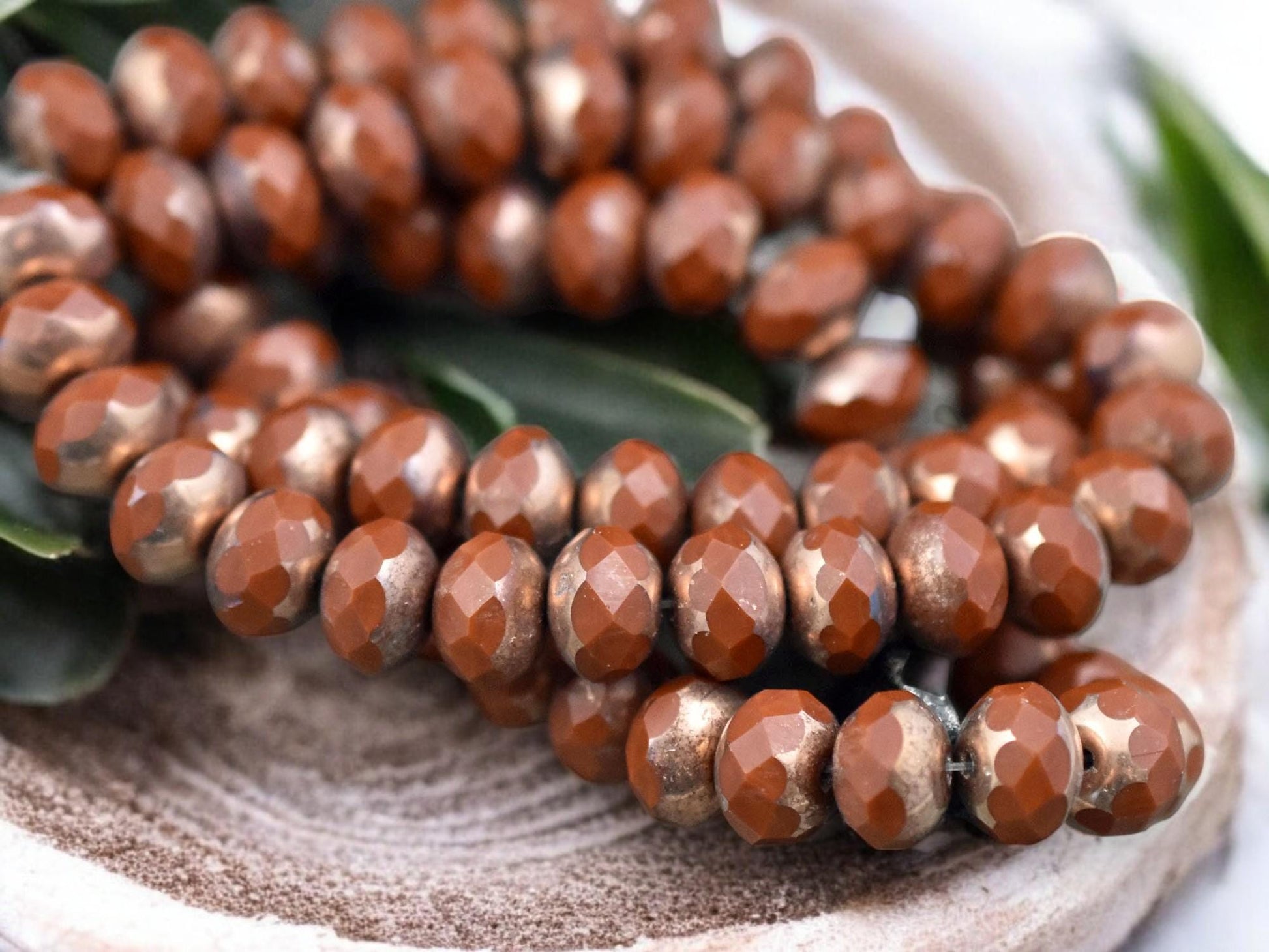 *25* 6x8mm Copper Washed Dark Burnt Orange Fire Polished rondelle Beads