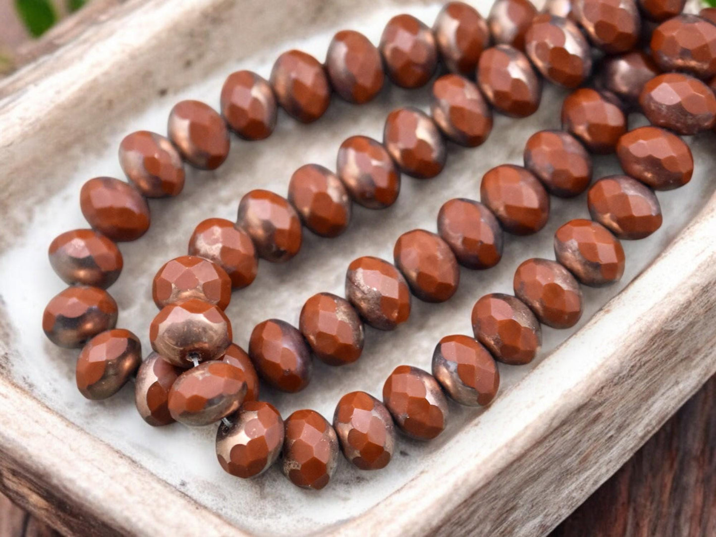 *25* 6x8mm Copper Washed Dark Burnt Orange Fire Polished rondelle Beads
