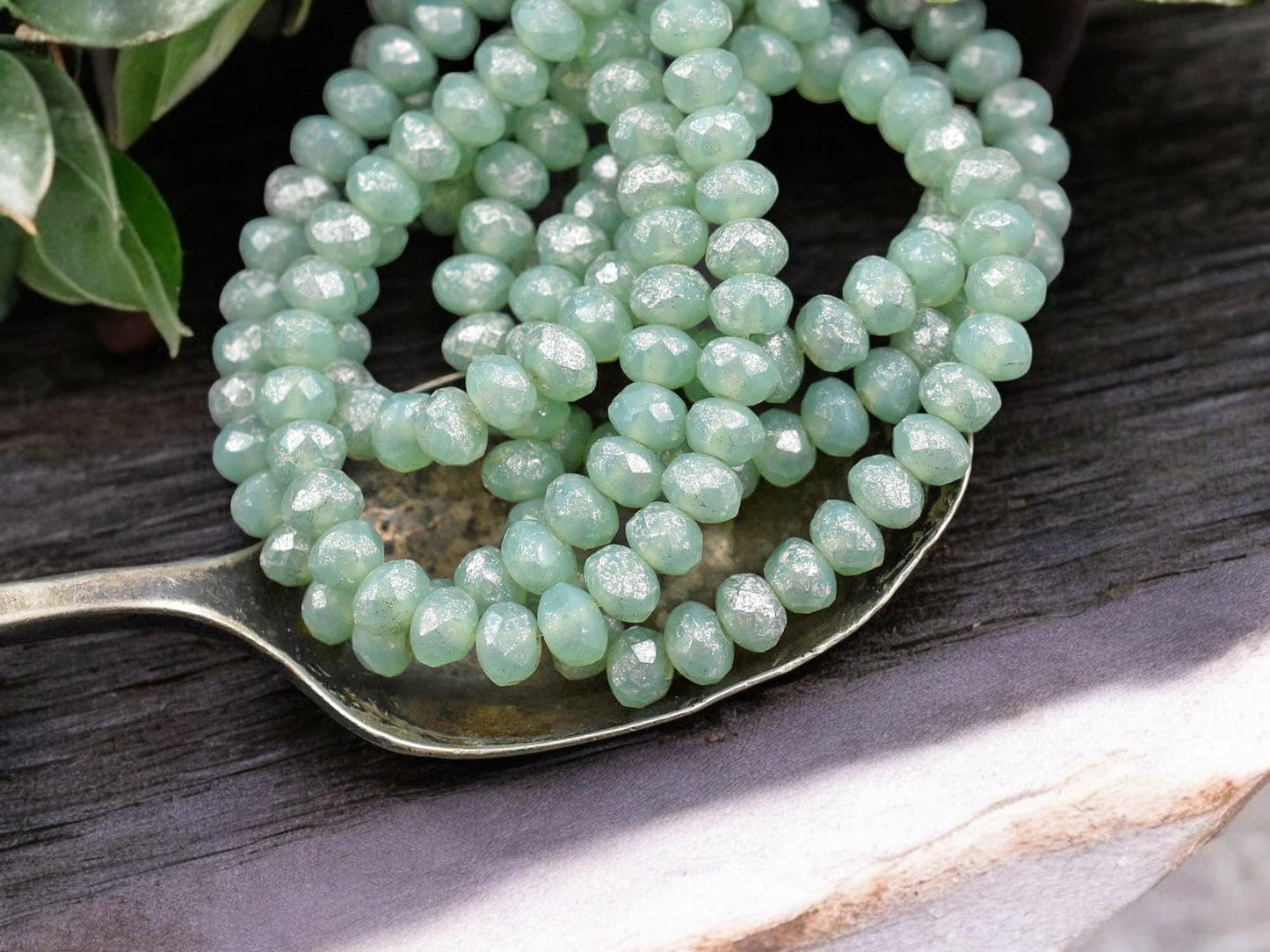 *30* 3x5mm Mint Opal Mercury Fire Polished Rondelle Beads