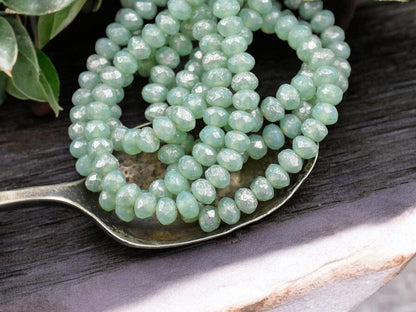 *30* 3x5mm Mint Opal Mercury Fire Polished Rondelle Beads