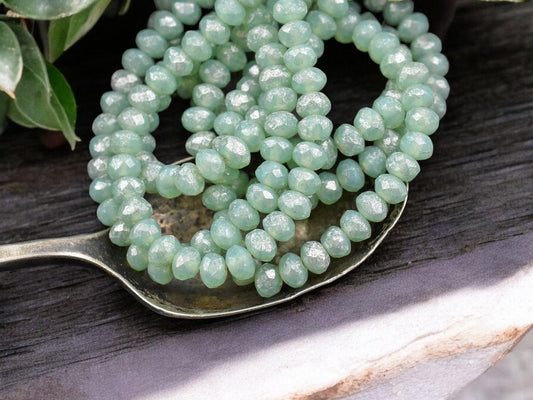 *30* 3x5mm Mint Opal Mercury Fire Polished Rondelle Beads