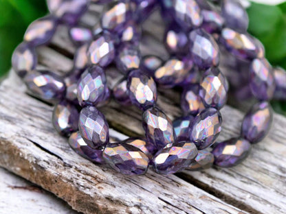 *12* 12x8mm Gold Lustered Amethyst Fire Polished Faceted Oval Beads