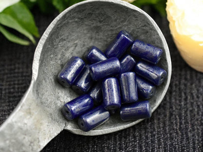 *16* 9x5mm Navy Blue Silver Picasso Tube Beads