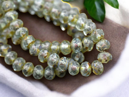 *25* 5x7mm Aqua Picasso Fire Polished Rondelle Beads