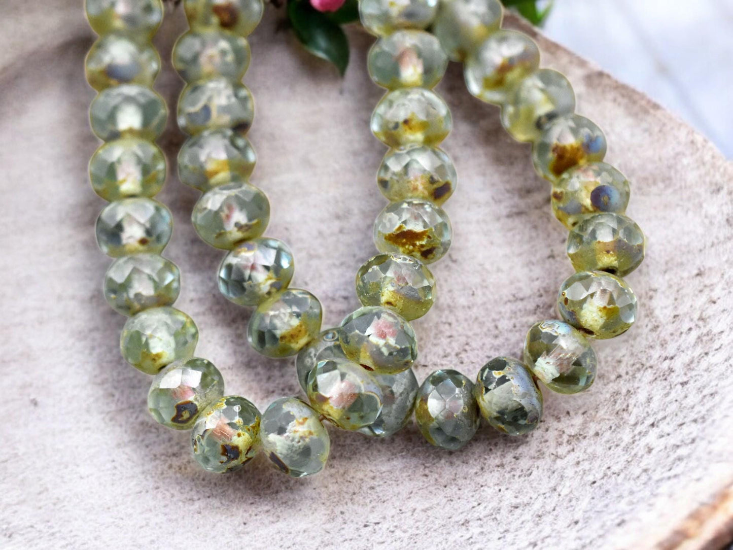 *25* 5x7mm Aqua Picasso Fire Polished Rondelle Beads