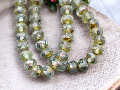 *25* 5x7mm Aqua Picasso Fire Polished Rondelle Beads